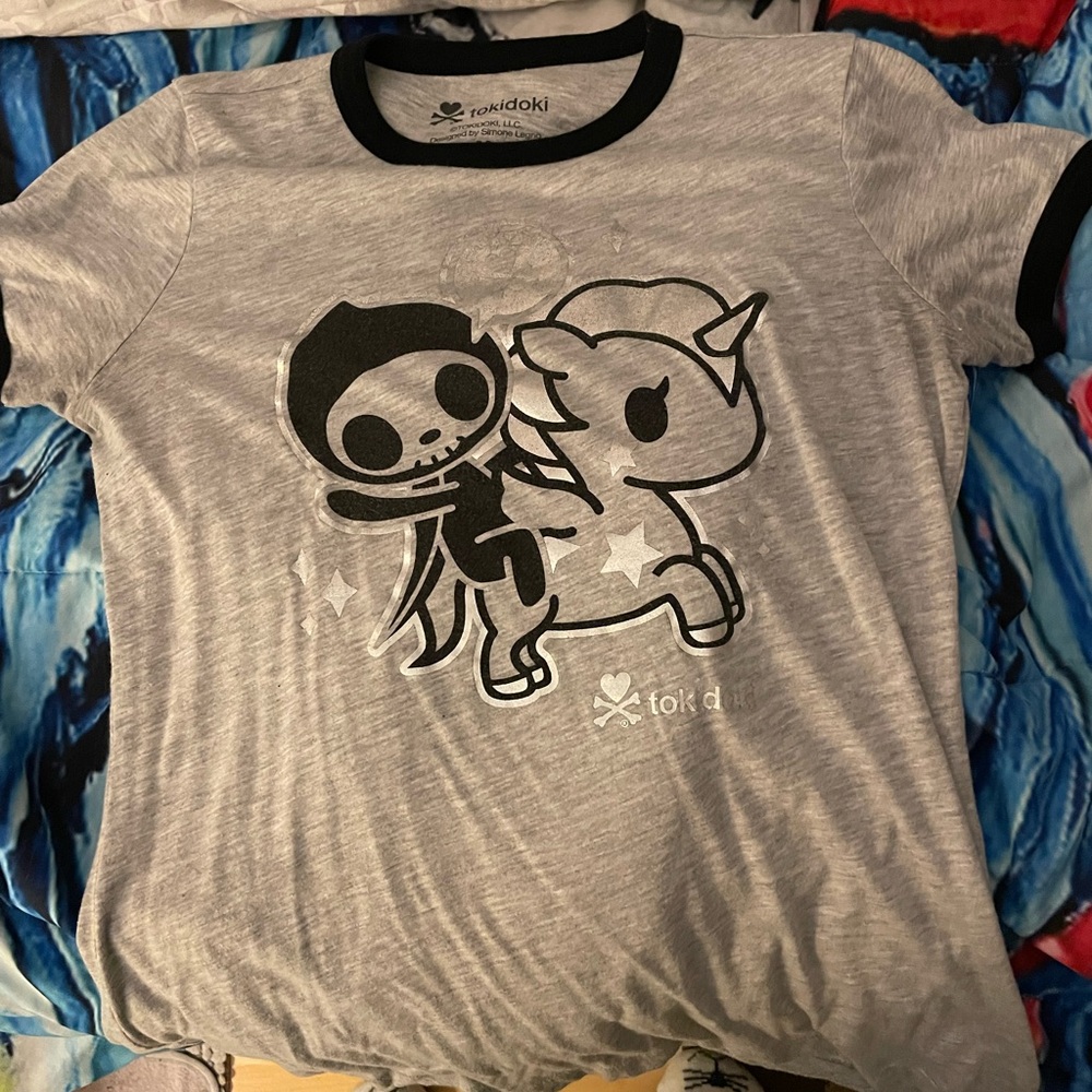 Tokidoki grey and black cotton baby tee size medium
